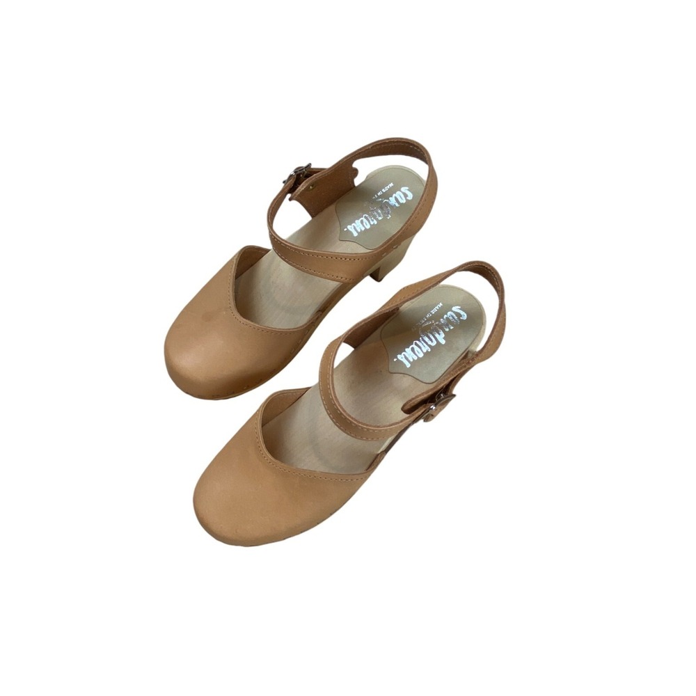 Sandgrens Victoria Nude Swedish Buckle Wooden Clogs Sandals Women's EU 36 NIB